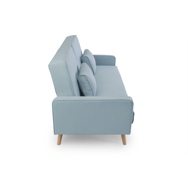 RANA - Canapé droit 3 places scandinave convertible en tissu - Bleu clair