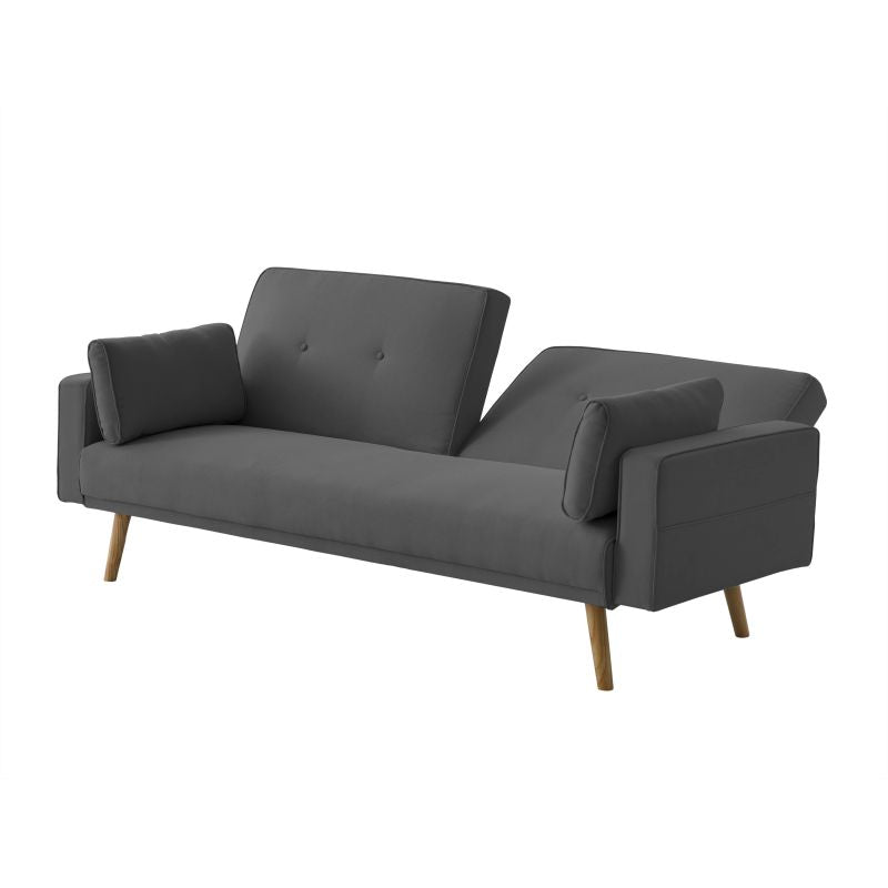 RANA - Canapé droit 3 places scandinave convertible en tissu - Gris foncé