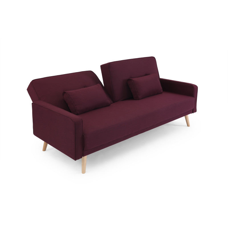 RANA - Canapé droit 3 places scandinave convertible en tissu - Bordeaux