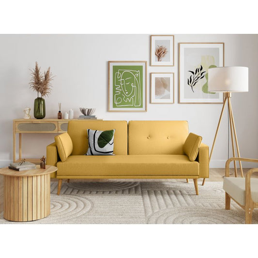 RANA - Canapé droit 3 places scandinave convertible en tissu - Jaune