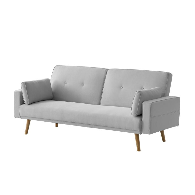 RANA - Canapé droit 3 places scandinave convertible en tissu - Gris clair