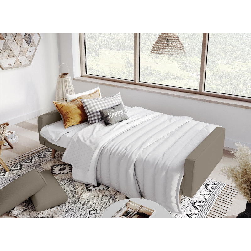 RANA - Canapé droit 3 places scandinave convertible en tissu - Taupe