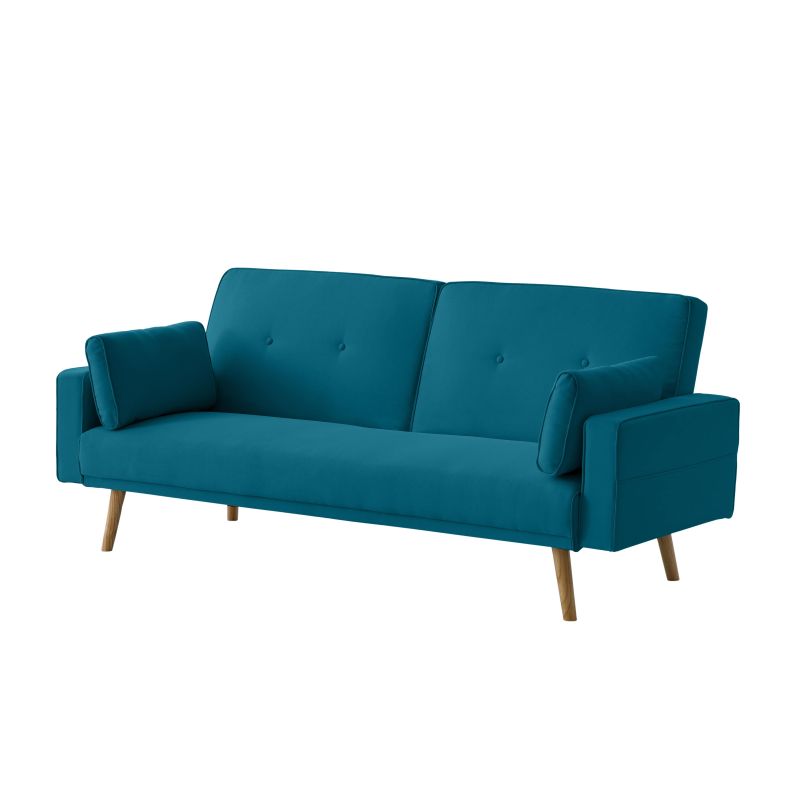 RANA - Canapé droit 3 places scandinave convertible en tissu - Bleu pétrole