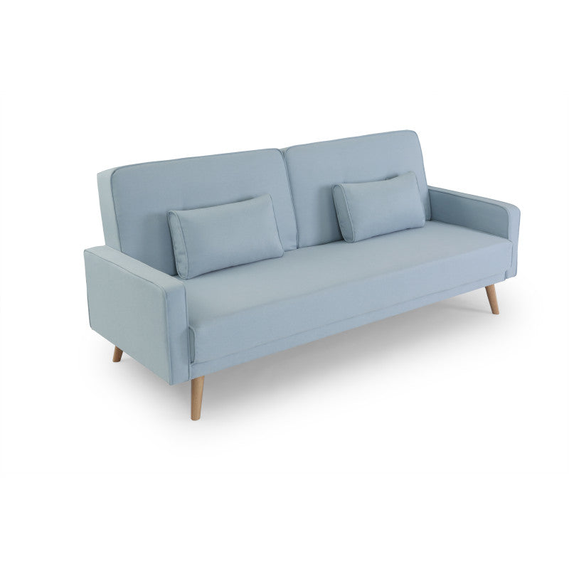 RANA - Canapé droit 3 places scandinave convertible en tissu - Bleu clair