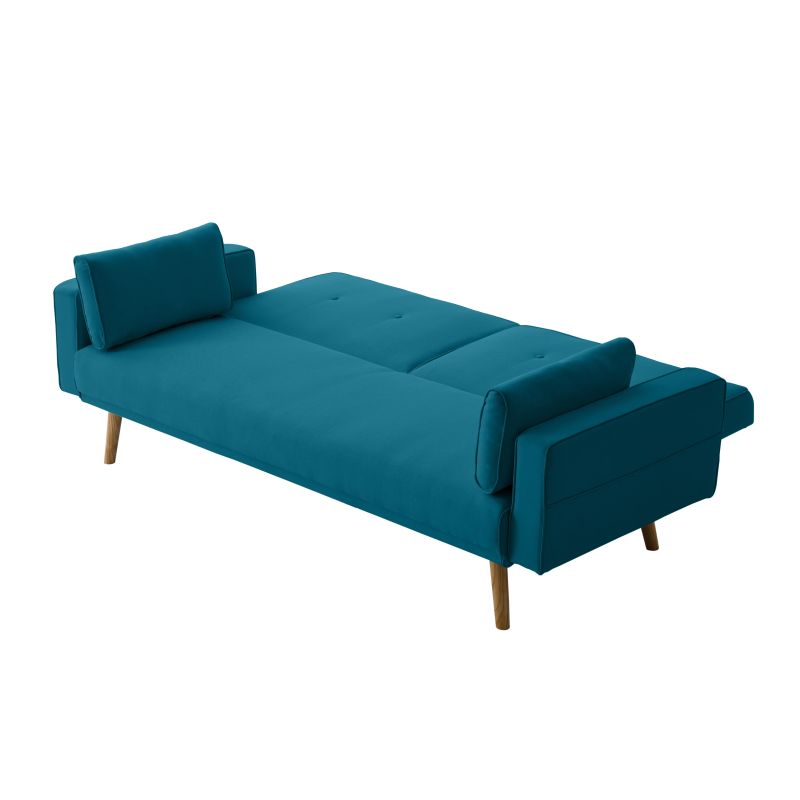 RANA - Canapé droit 3 places scandinave convertible en tissu - Bleu pétrole