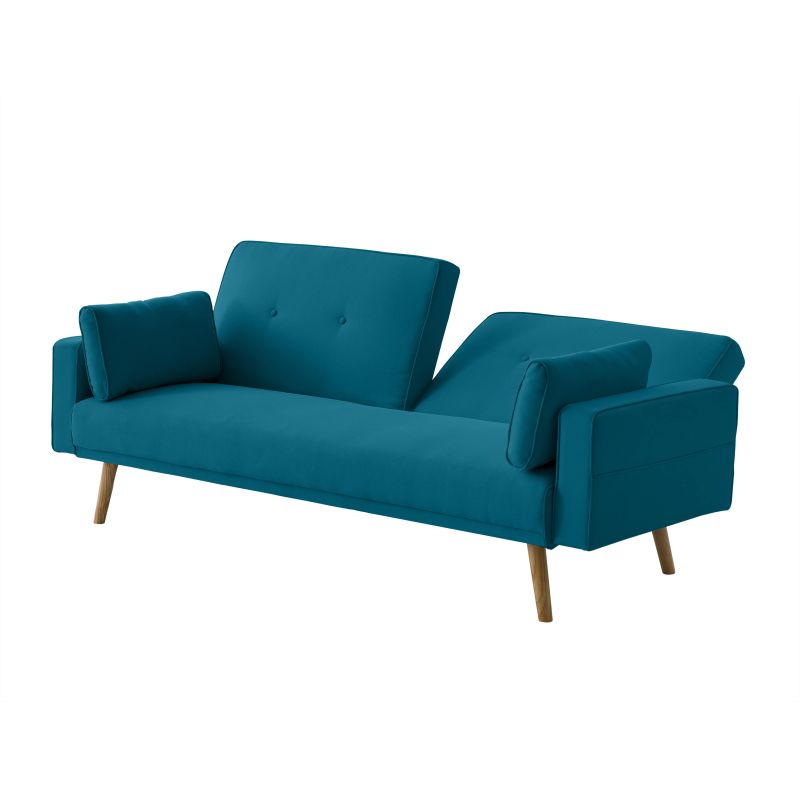 RANA - Canapé droit 3 places scandinave convertible en tissu - Bleu pétrole