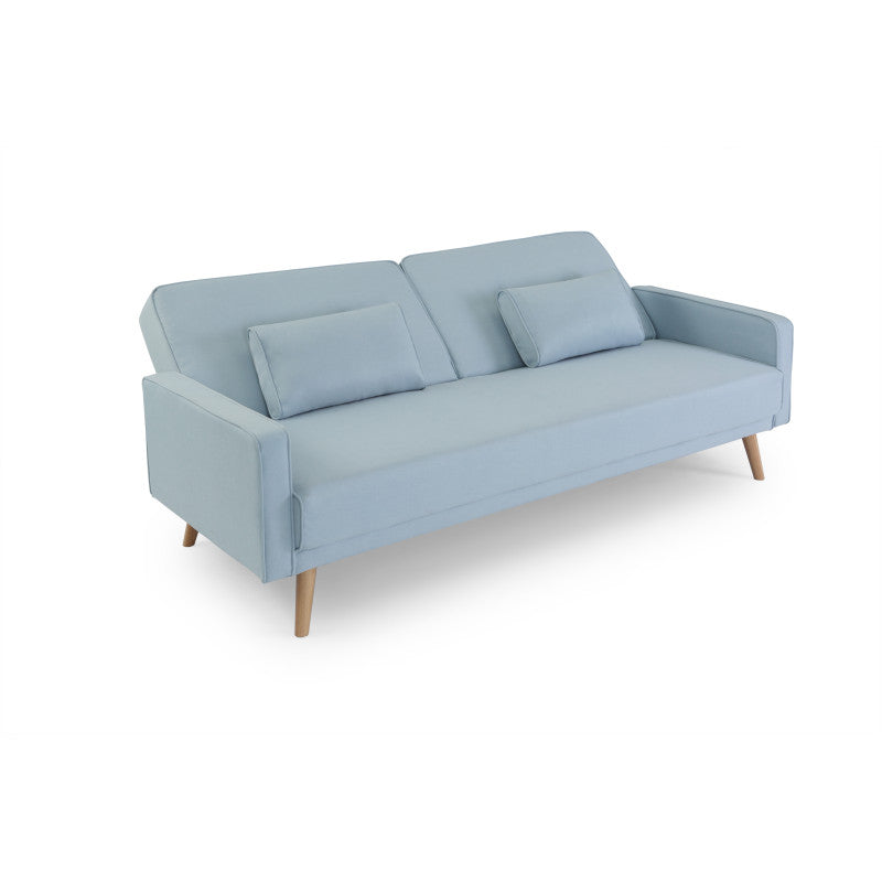 RANA - Canapé droit 3 places scandinave convertible en tissu - Bleu clair