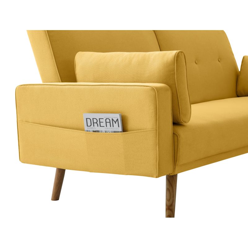 RANA - Canapé droit 3 places scandinave convertible en tissu - Jaune