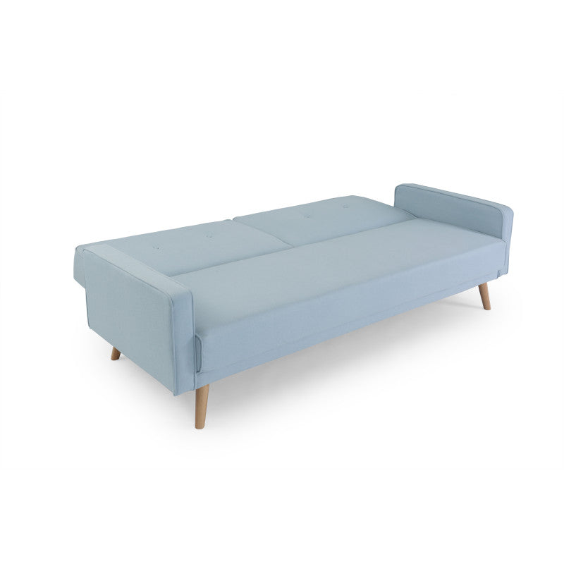 RANA - Canapé droit 3 places scandinave convertible en tissu - Bleu clair