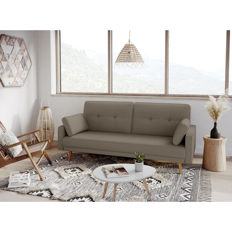 RANA - Canapé droit 3 places scandinave convertible en tissu - Taupe