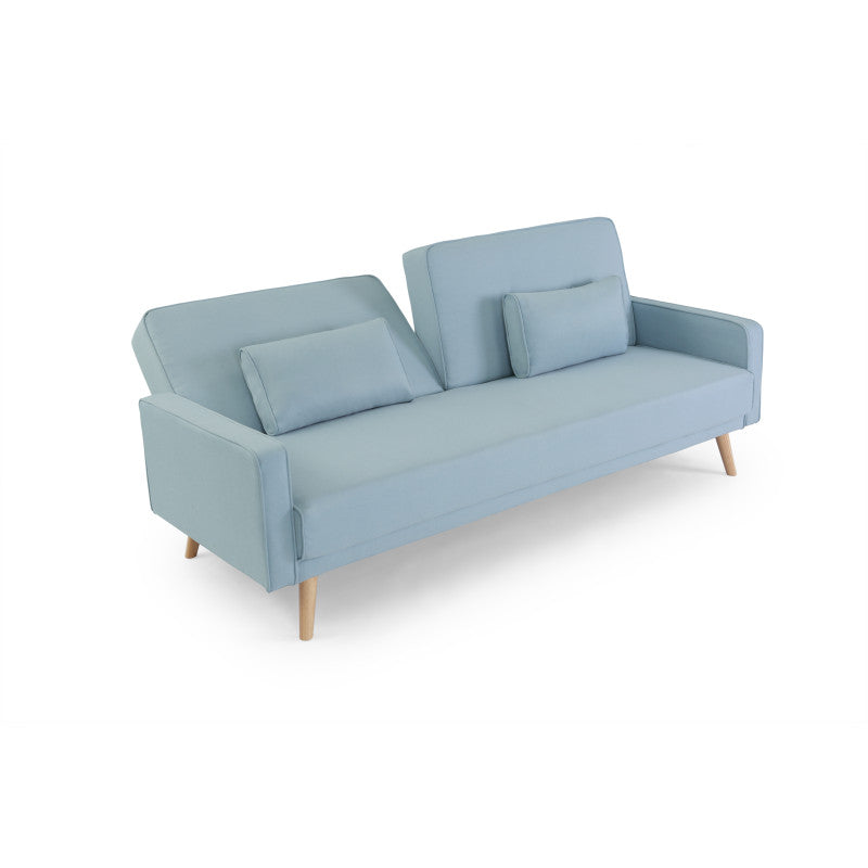 RANA - Canapé droit 3 places scandinave convertible en tissu - Bleu clair