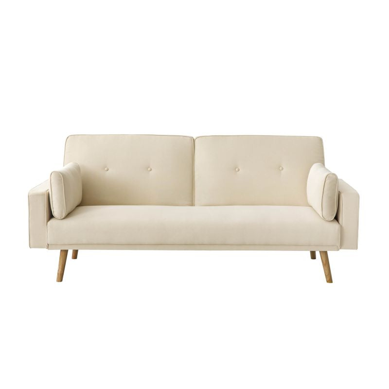 RANA - Canapé droit 3 places scandinave convertible en tissu - Beige