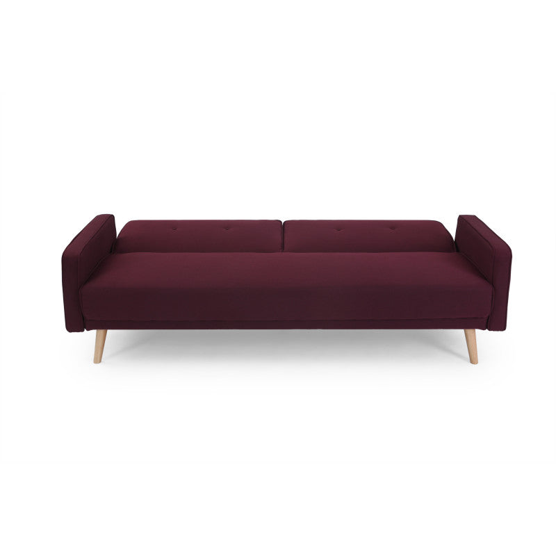 RANA - Canapé droit 3 places scandinave convertible en tissu - Bordeaux