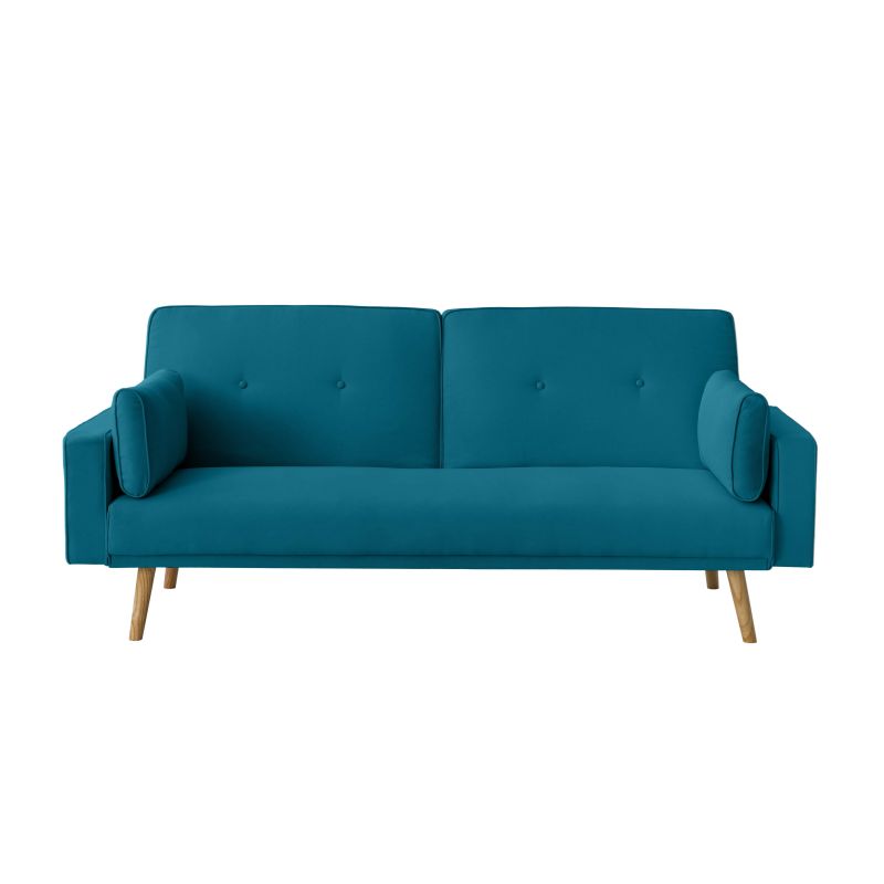 RANA - Canapé droit 3 places scandinave convertible en tissu - Bleu pétrole