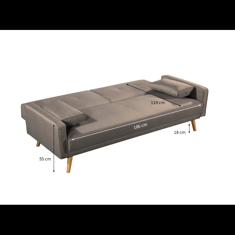 RANA - Canapé droit 3 places scandinave convertible en tissu - Taupe