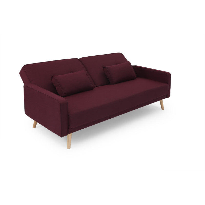 RANA - Canapé droit 3 places scandinave convertible en tissu - Bordeaux