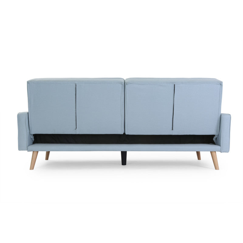 RANA - Canapé droit 3 places scandinave convertible en tissu - Bleu clair