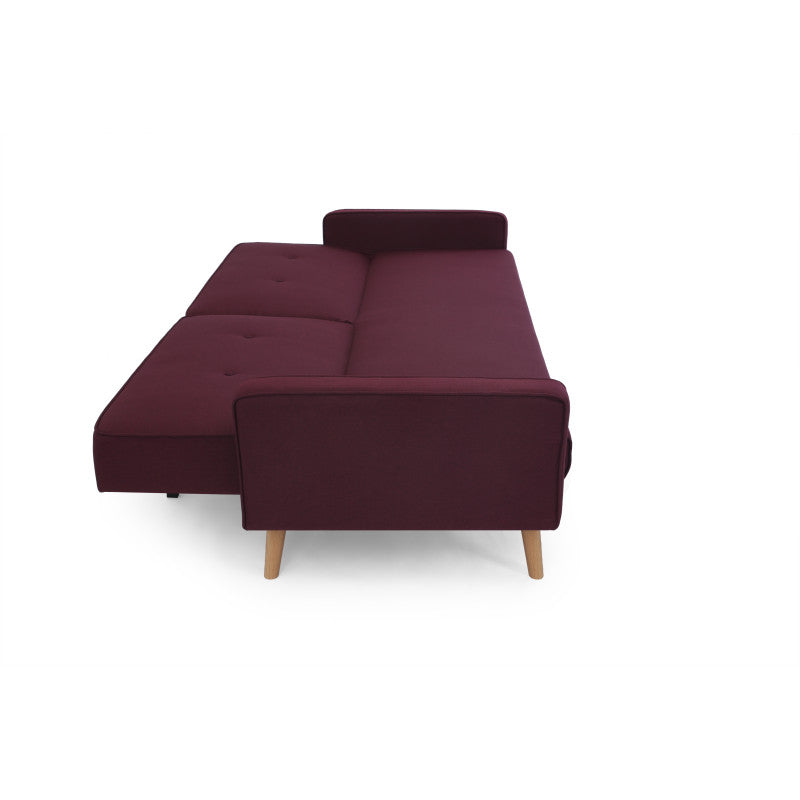 RANA - Canapé droit 3 places scandinave convertible en tissu - Bordeaux