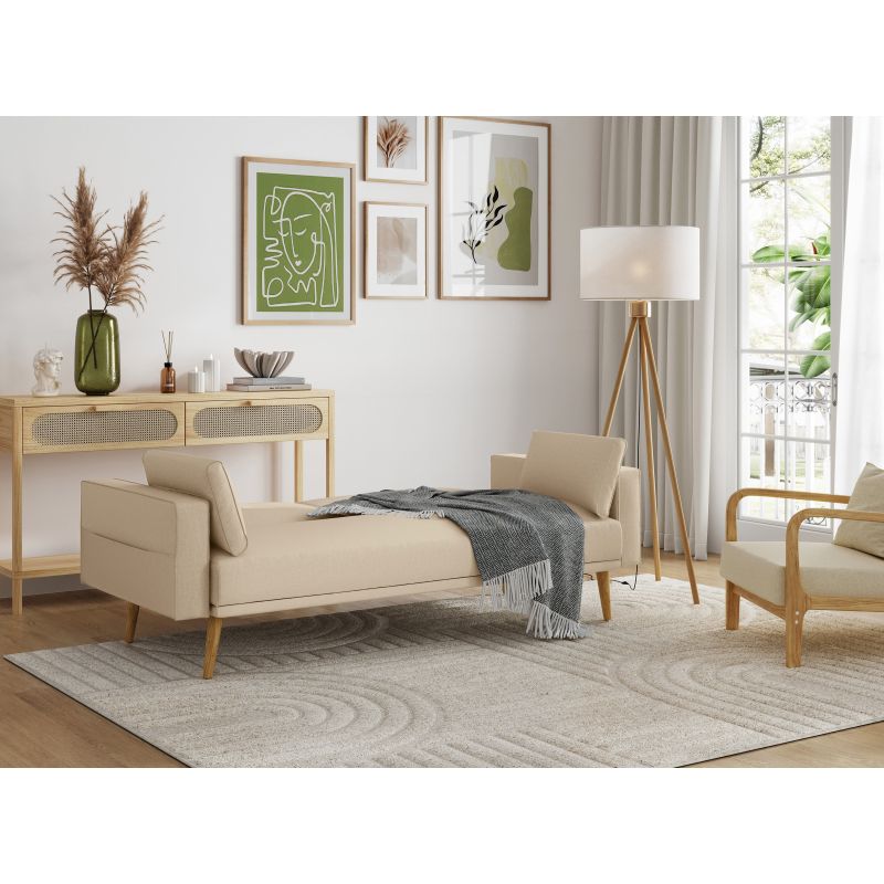 RANA - Canapé droit 3 places scandinave convertible en tissu - Beige