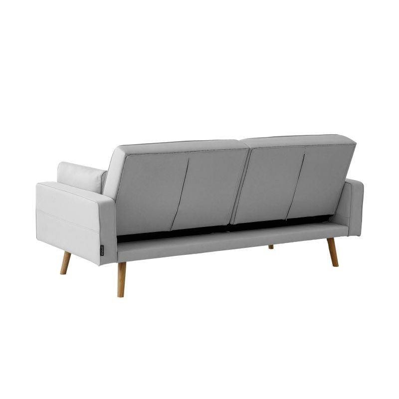 RANA - Canapé droit 3 places scandinave convertible en tissu - Gris clair