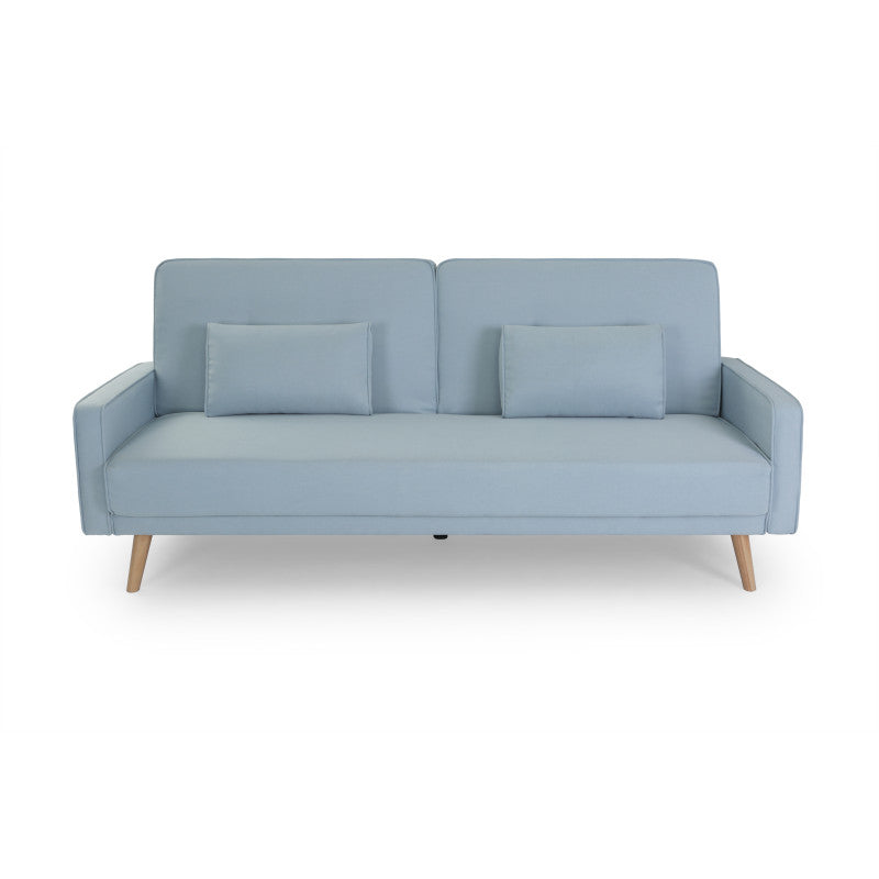 RANA - Canapé droit 3 places scandinave convertible en tissu - Bleu clair