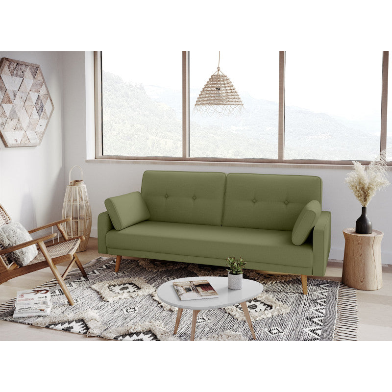 RANA - Canapé droit 3 places scandinave convertible en tissu - Vert