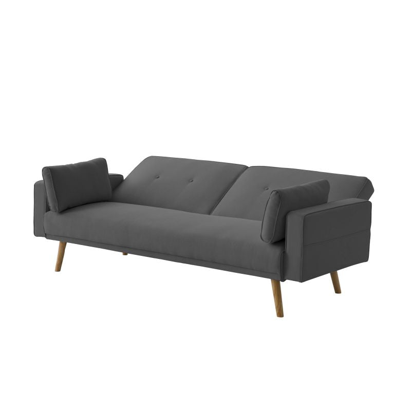 RANA - Canapé droit 3 places scandinave convertible en tissu - Gris foncé