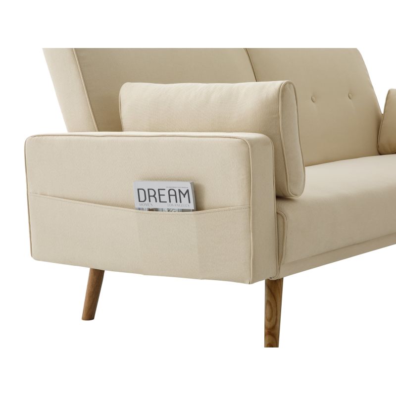 RANA - Canapé droit 3 places scandinave convertible en tissu - Beige