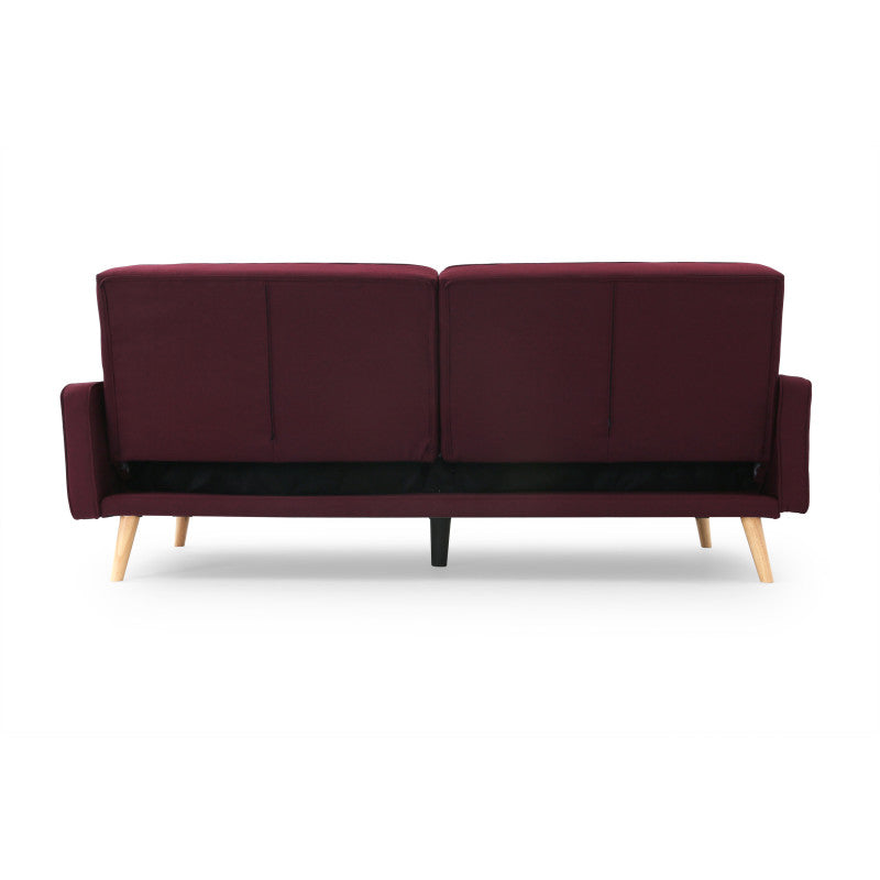 RANA - Canapé droit 3 places scandinave convertible en tissu - Bordeaux