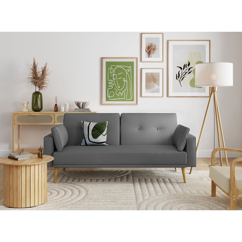 RANA - Canapé droit 3 places scandinave convertible en tissu - Gris foncé