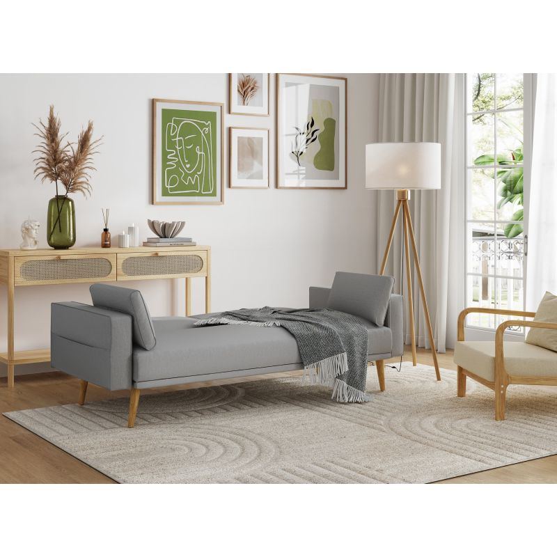 RANA - Canapé droit 3 places scandinave convertible en tissu - Gris clair