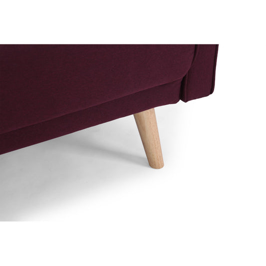 RANA - Canapé droit 3 places scandinave convertible en tissu - Bordeaux