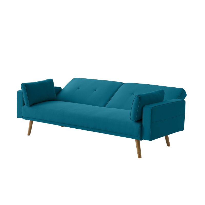 RANA - Canapé droit 3 places scandinave convertible en tissu - Bleu pétrole