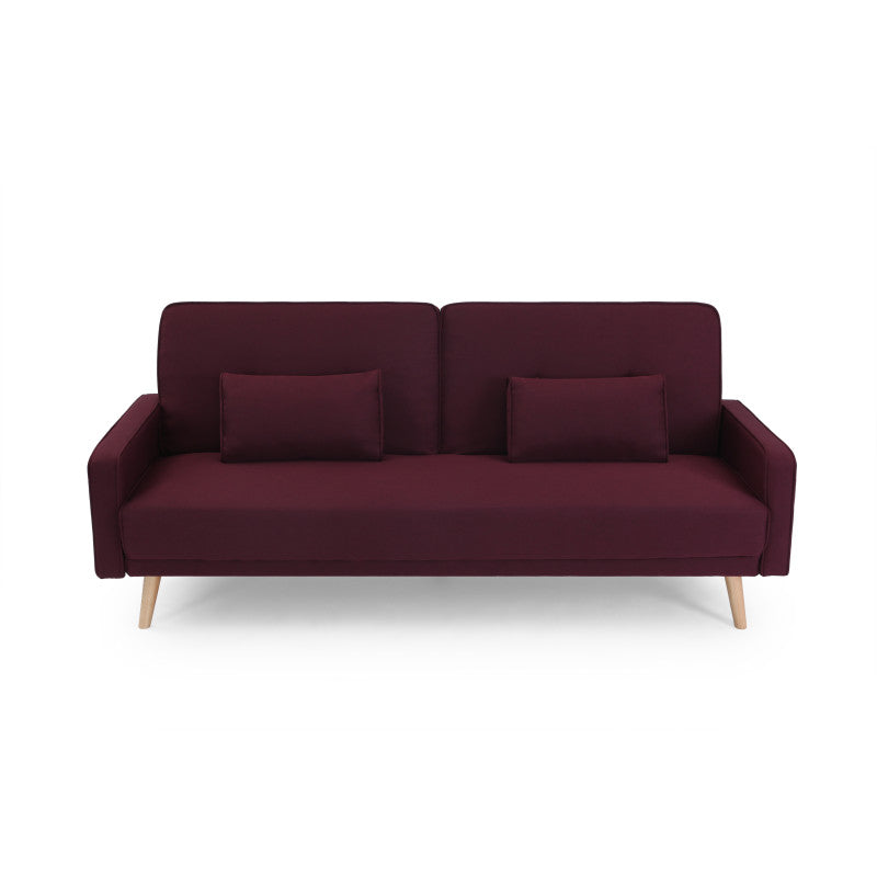 RANA - Canapé droit 3 places scandinave convertible en tissu - Bordeaux