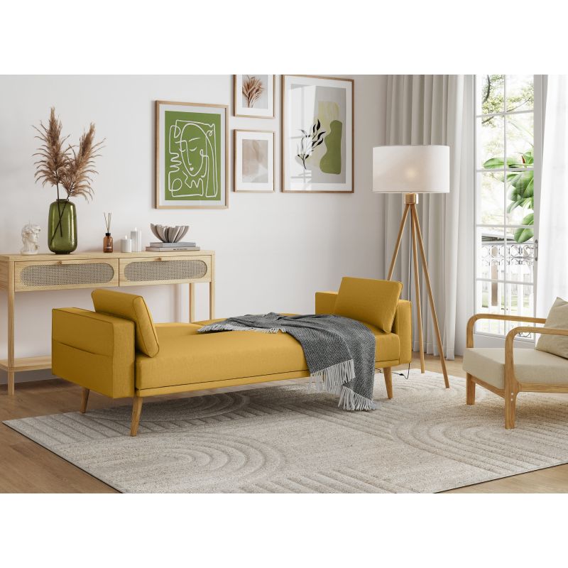 RANA - Canapé droit 3 places scandinave convertible en tissu - Jaune