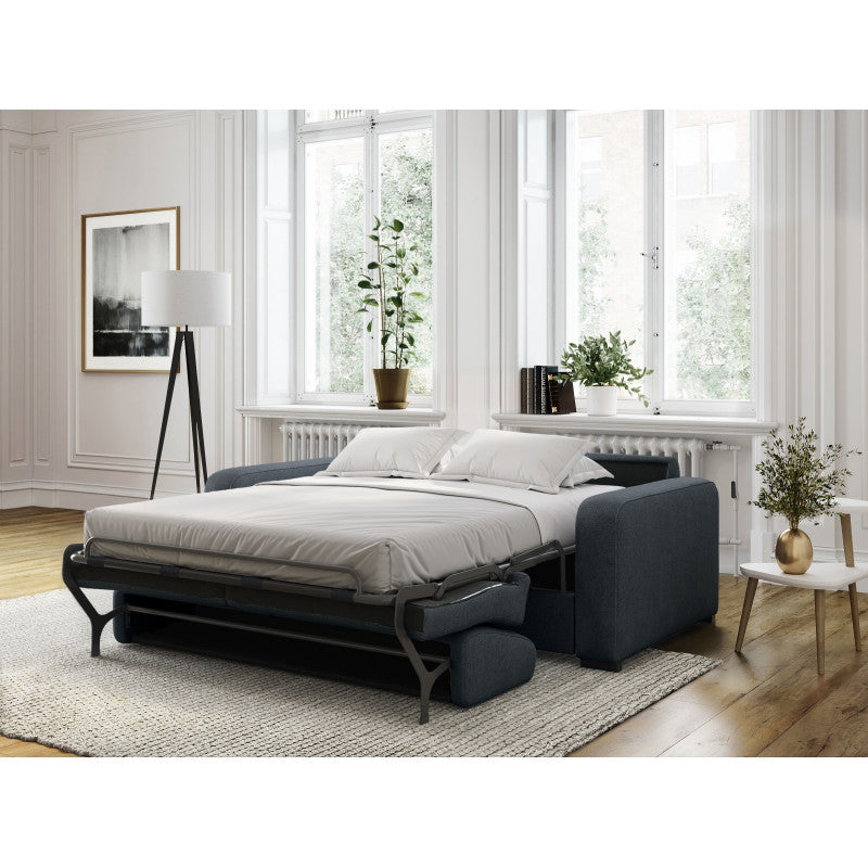 DYLAN - Canapé convertible système couchage express 3 places en tissu - Bleu foncé