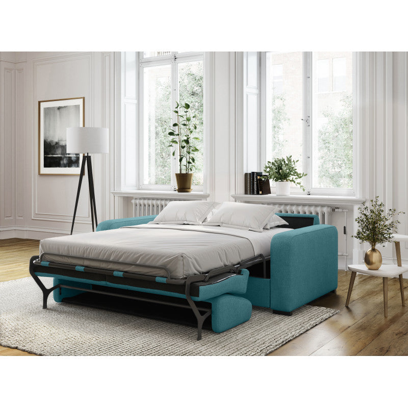 DYLAN - Canapé convertible système couchage express 3 places en tissu - Bleu canard