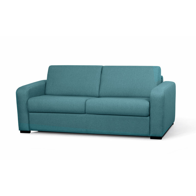 DYLAN - Canapé convertible système couchage express 3 places en tissu - Bleu canard