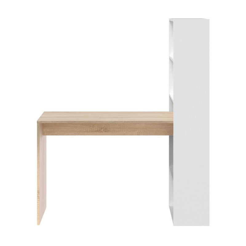 ETANNA - Bureau réversible avec étagère de rangement L120 cm - Blanc/chêne