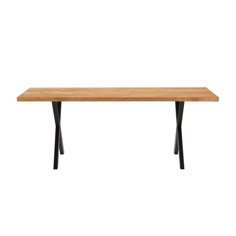 DEX - Table à manger 200cm avec plateau chevron finition chêne et pieds métal noir - Bois