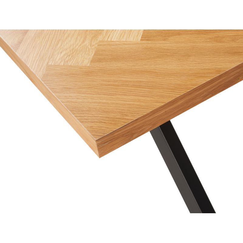 DEX - Table à manger 200cm avec plateau chevron finition chêne et pieds métal noir - Bois