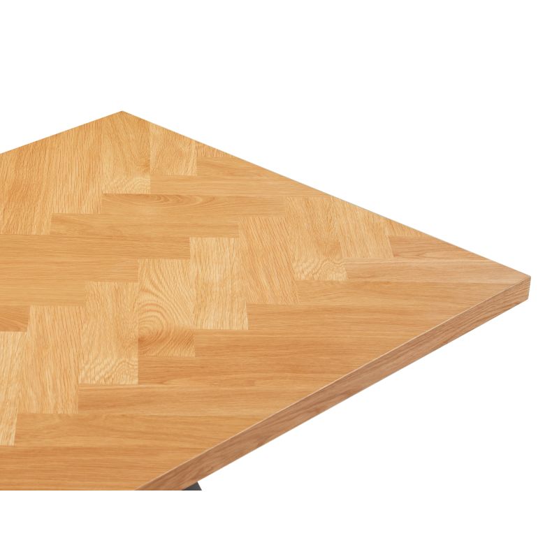 DEX - Table à manger 200cm avec plateau chevron finition chêne et pieds métal noir - Bois