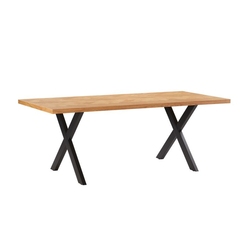 DEX - Table à manger 200cm avec plateau chevron finition chêne et pieds métal noir - Bois