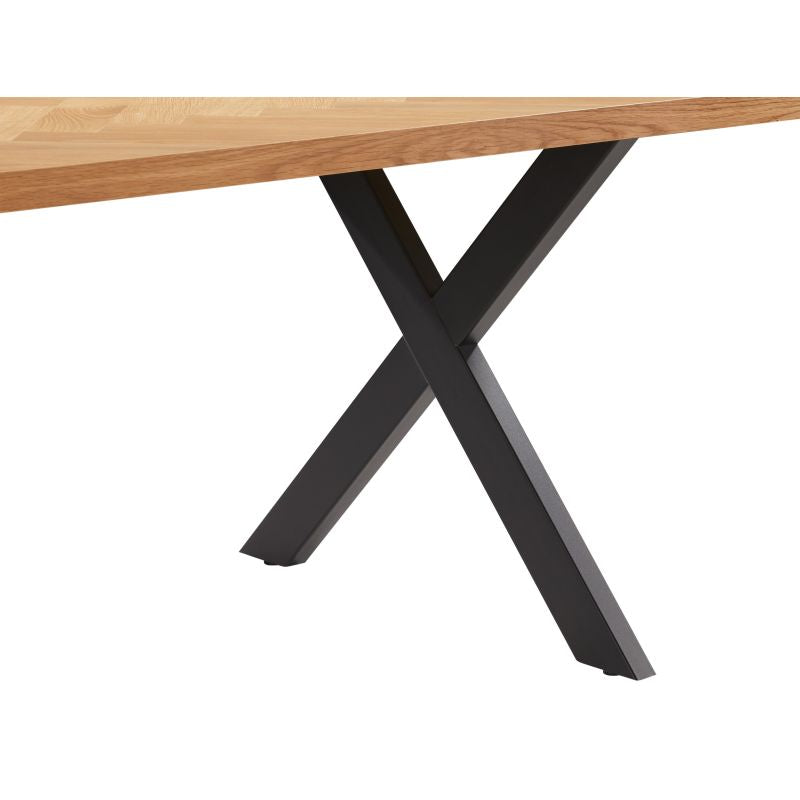 DEX - Table à manger 200cm avec plateau chevron finition chêne et pieds métal noir - Bois