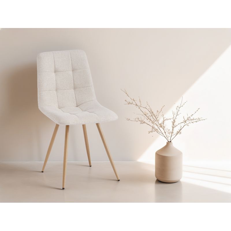 NICOLE - Lot de 2 chaises en tissu pieds bois - Beige