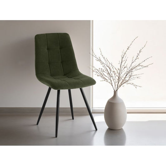 NICOLE - Lot de 2 chaises en velours pieds métal - Vert