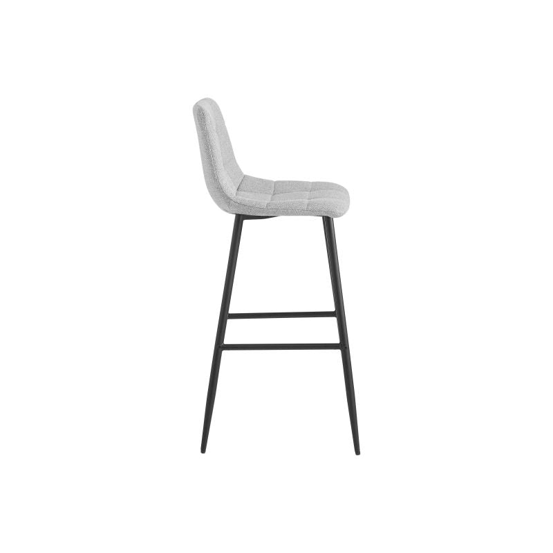 NICOLE - Lot de 2 tabourets de bar en tissu avec pieds noir - Gris clair