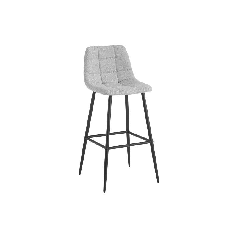 NICOLE - Lot de 2 tabourets de bar en tissu avec pieds noir - Gris clair