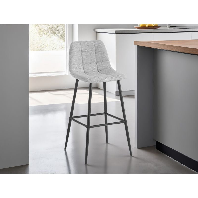 NICOLE - Lot de 2 tabourets de bar en tissu avec pieds noir - Gris clair