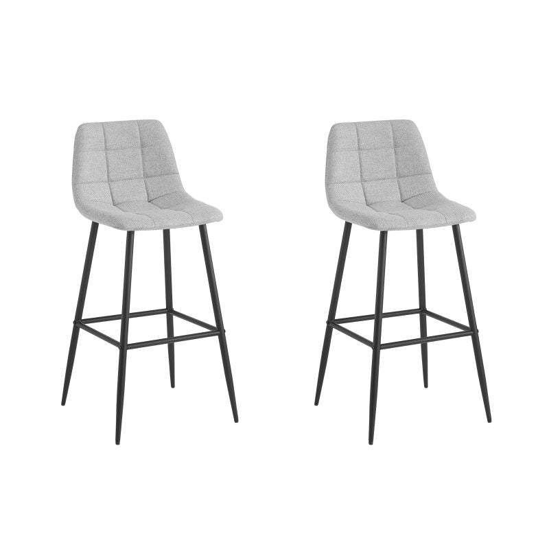 NICOLE - Lot de 2 tabourets de bar en tissu avec pieds noir - Gris clair